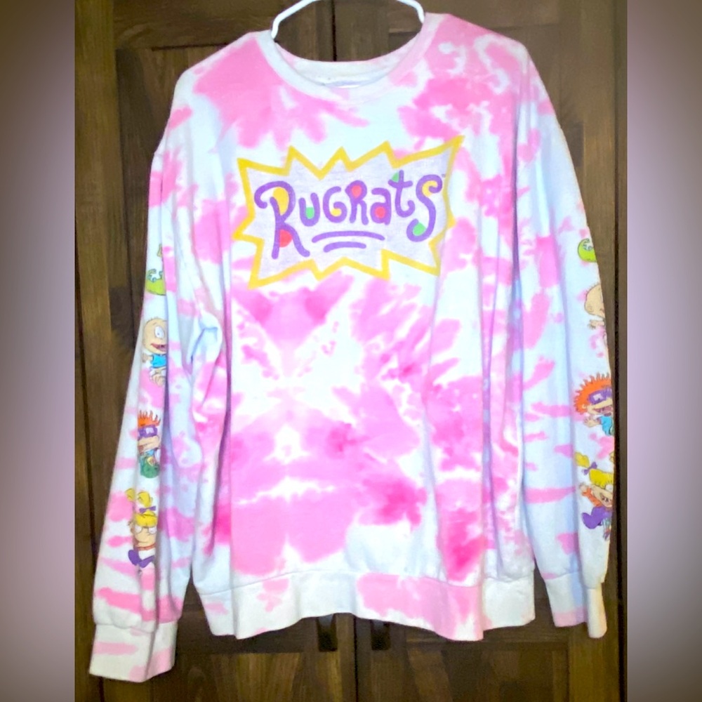 Nickelodeon Rugrats Pink White Tie-Dye Crewneck Sweatshirt